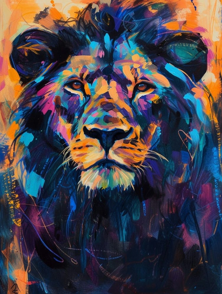 Black Lion Symbolic Imagery Fauvist Painting 3