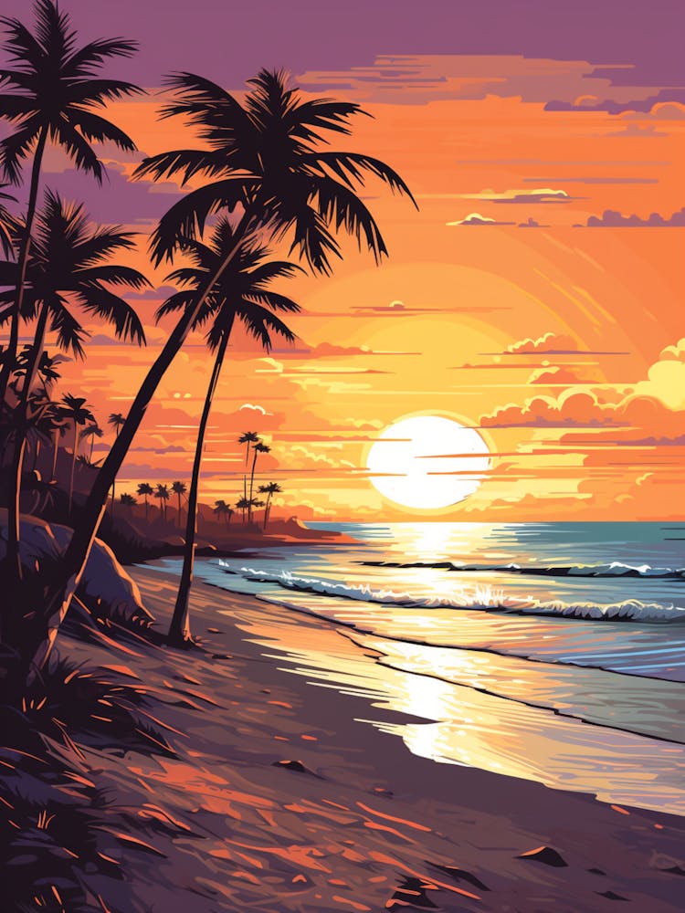 Fort Lauderdale Beach Florida With The Sun Set, Vibrant Painting 3