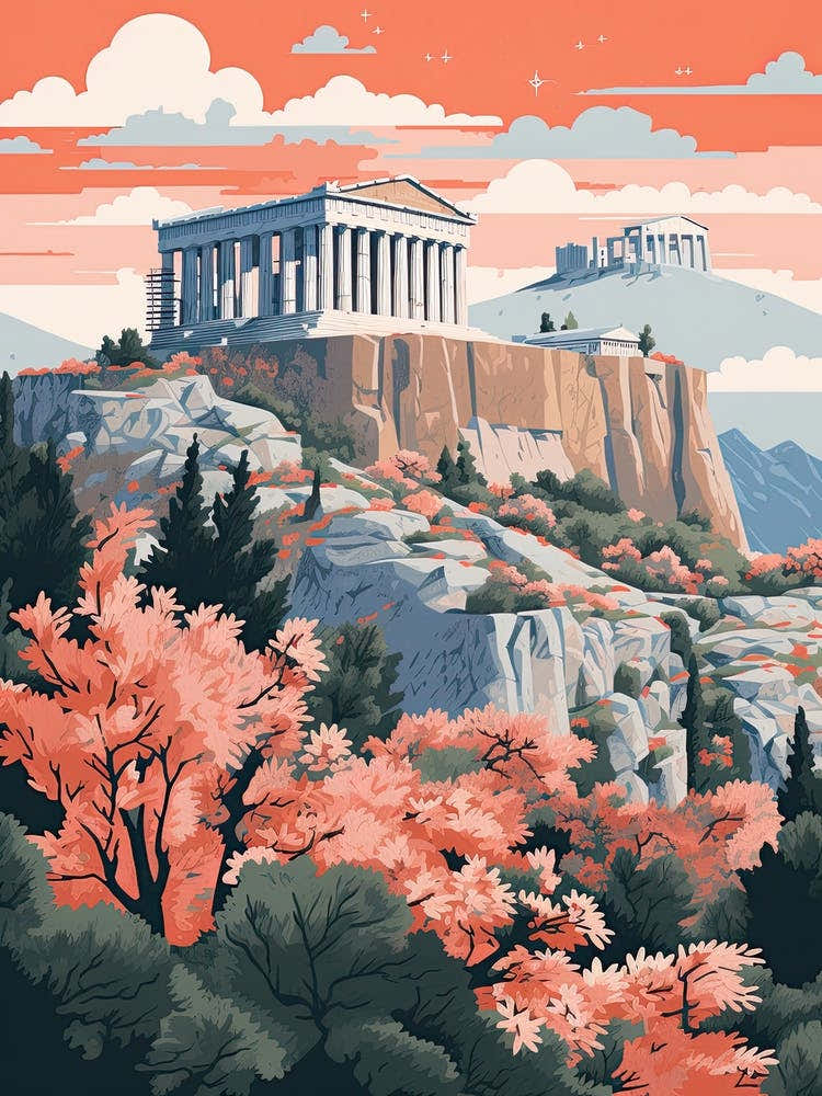 Parthenon   Athens, Greece   Cute Botanical Illustration Travel 1
