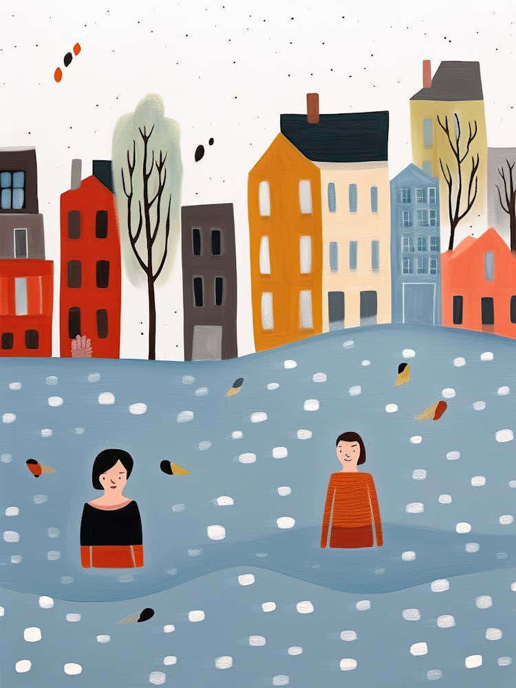 Amsterdam Canal Scene, Tiny People And Illustration 3