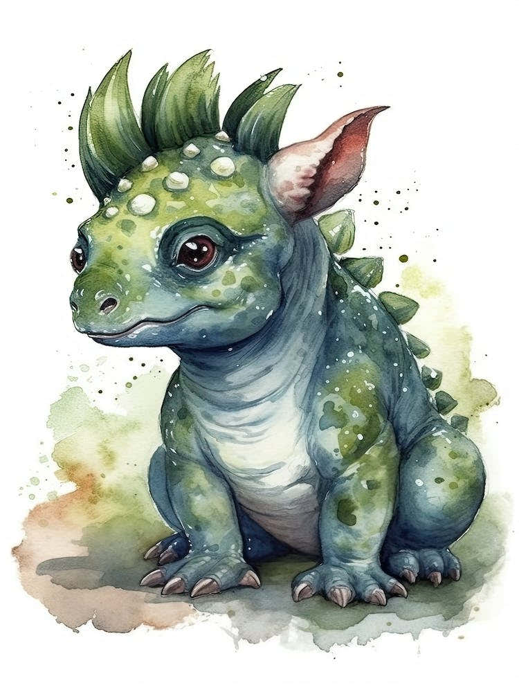 Euoplocephalus Cute Dinosaur Watercolour 1