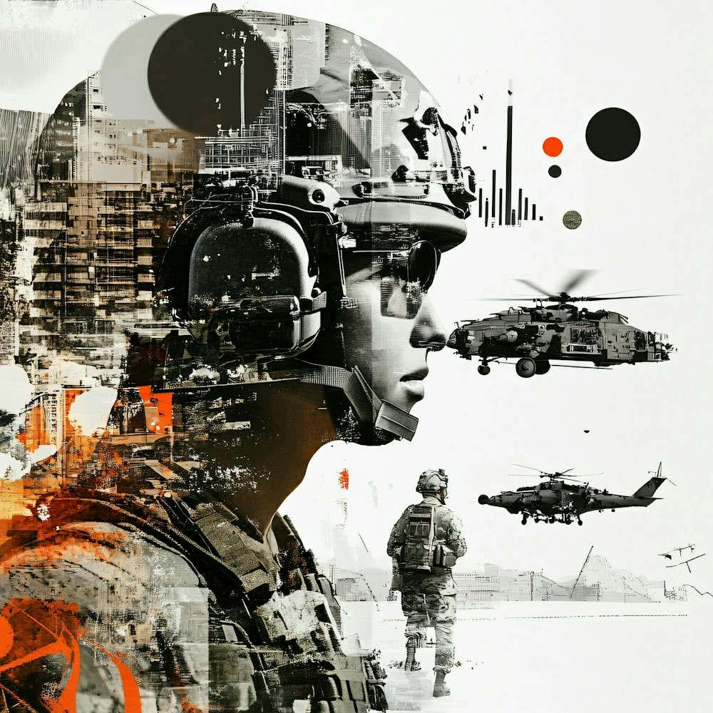 Soldier In Front Of A Helicopter Collage