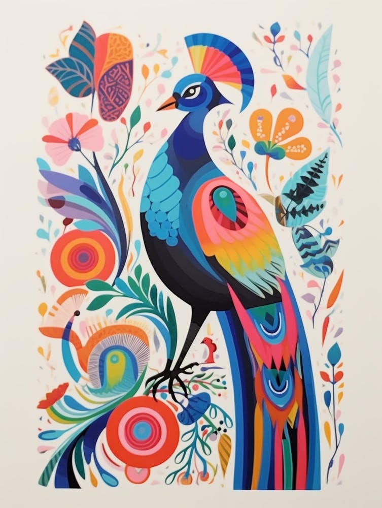 Colourful Scandi Bird Peacock 1