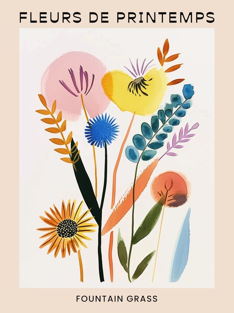 Spring Floral French Poster  Fountain Grass 1
