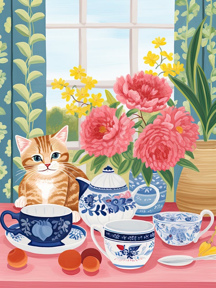 Animals Having Tea   Cat Kittens 0