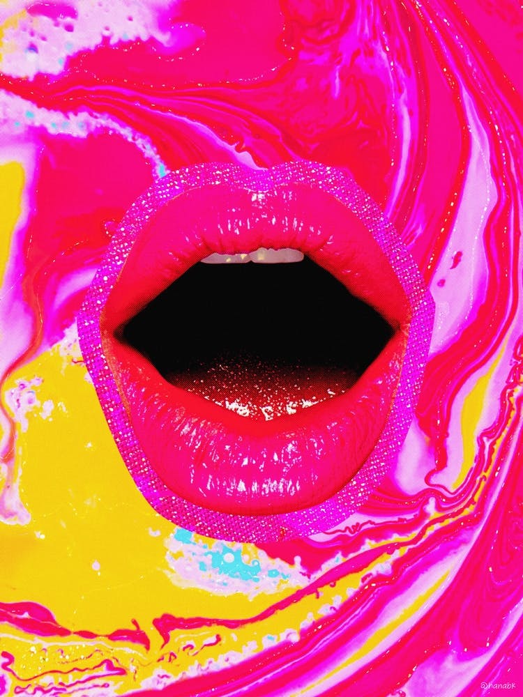 Pink Paint Lips Collage Yellow & Pink