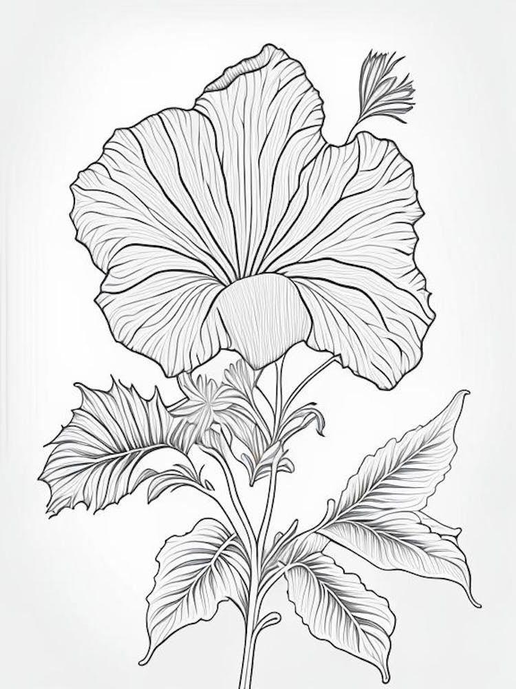 Hibiscus Herb William Morris Inspired Line Drawing 1
