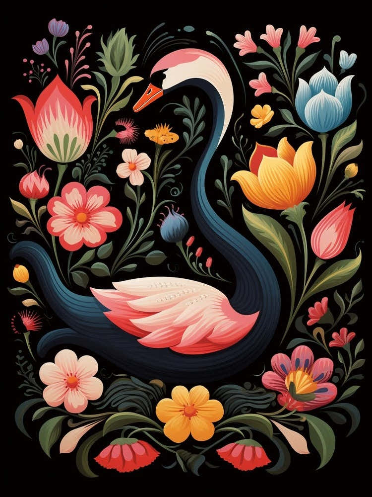 Folk Bird Illustration Swan 4
