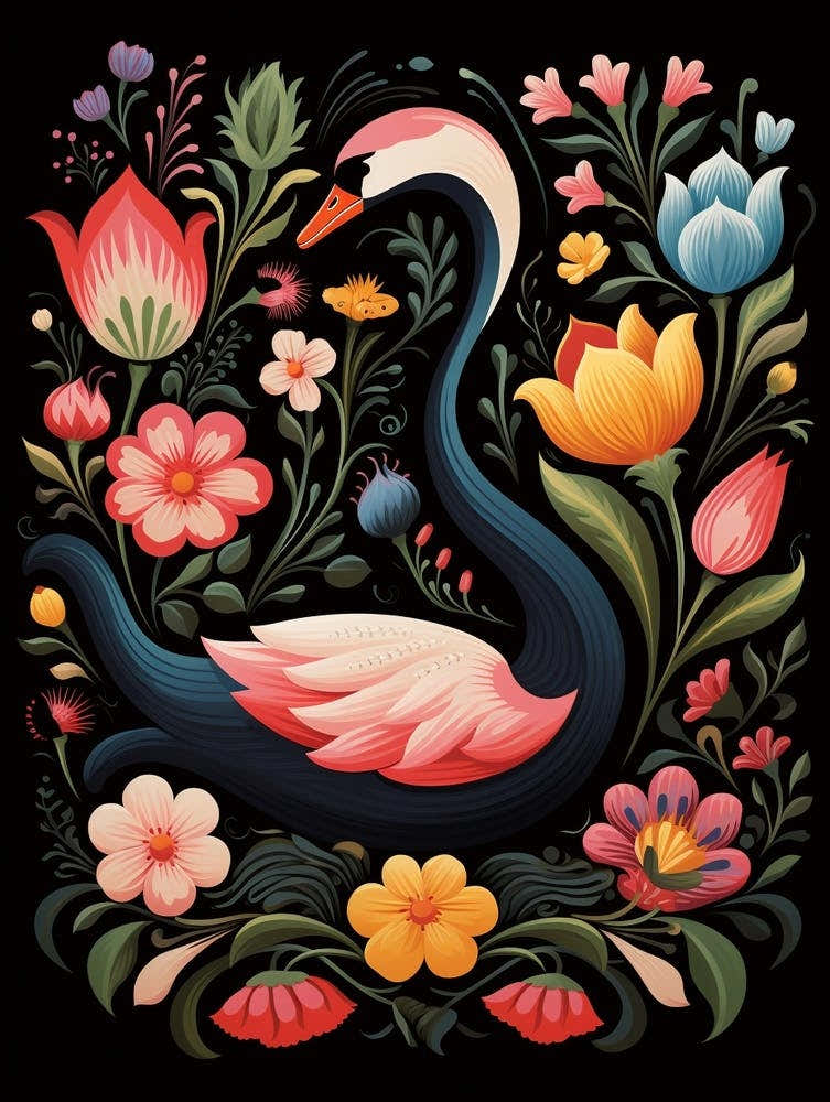 Folk Bird Illustration Swan 4