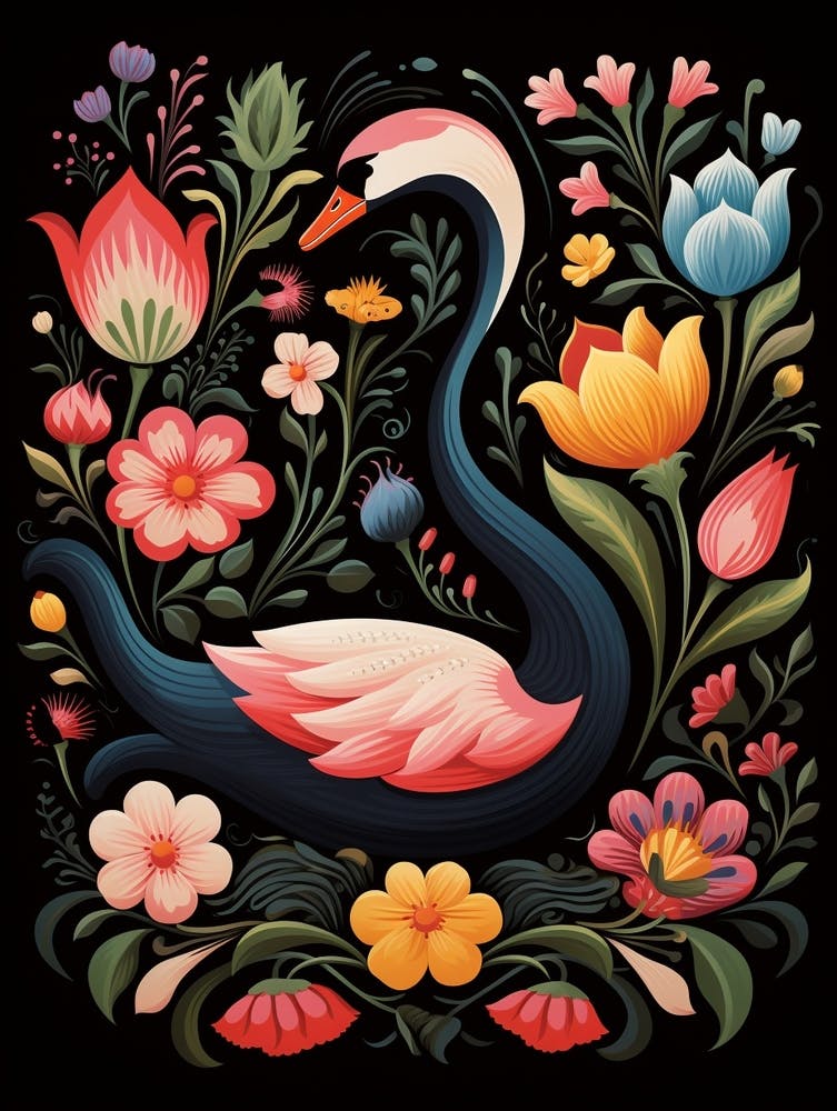 Folk Bird Illustration Swan 4