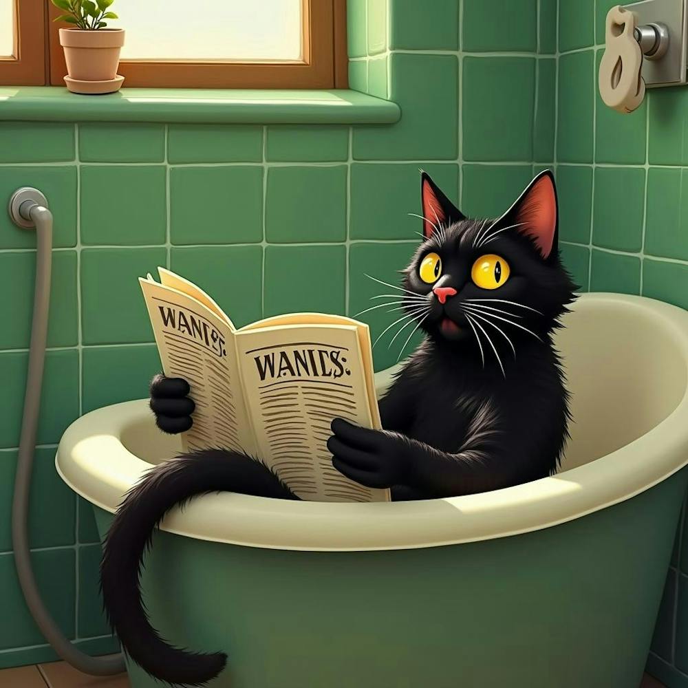Cat Reading Newspaper In Bathtub 4