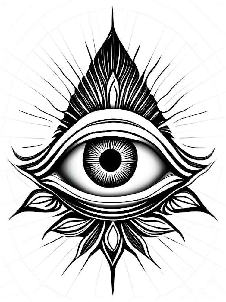 Enlightenment, Symbol, Third Eye Simple Black & White Illustration 2