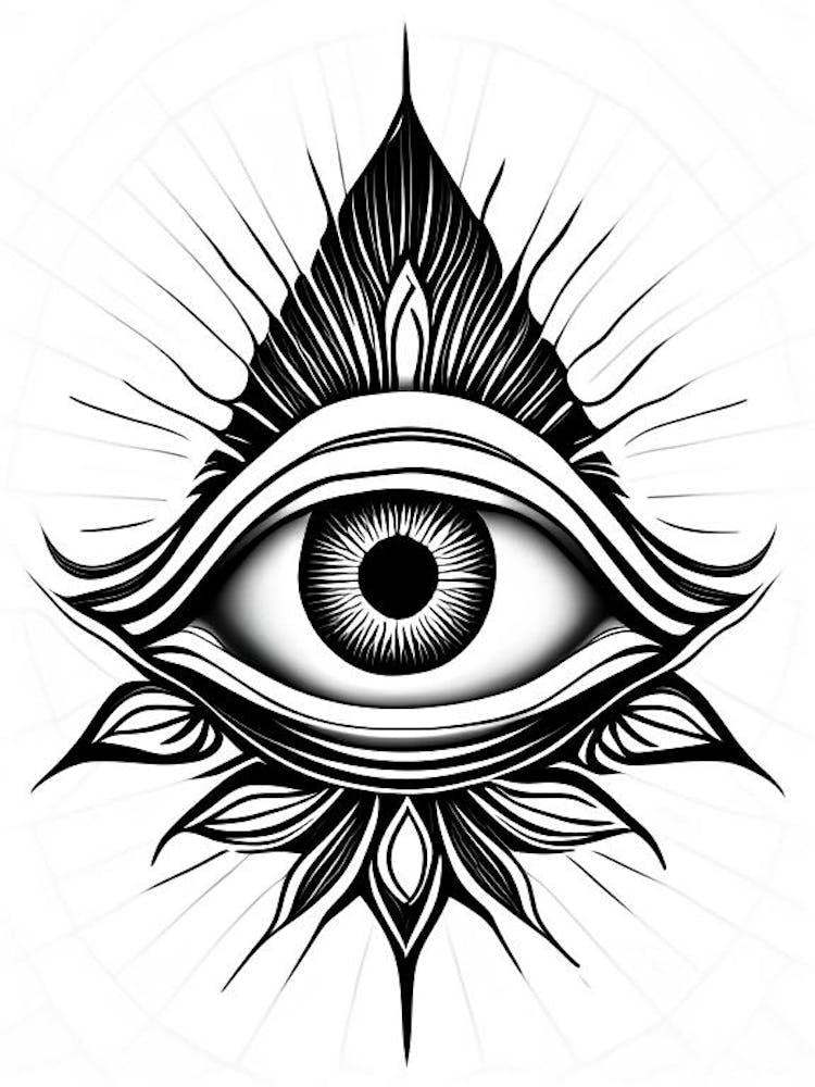 Enlightenment, Symbol, Third Eye Simple Black & White Illustration 2