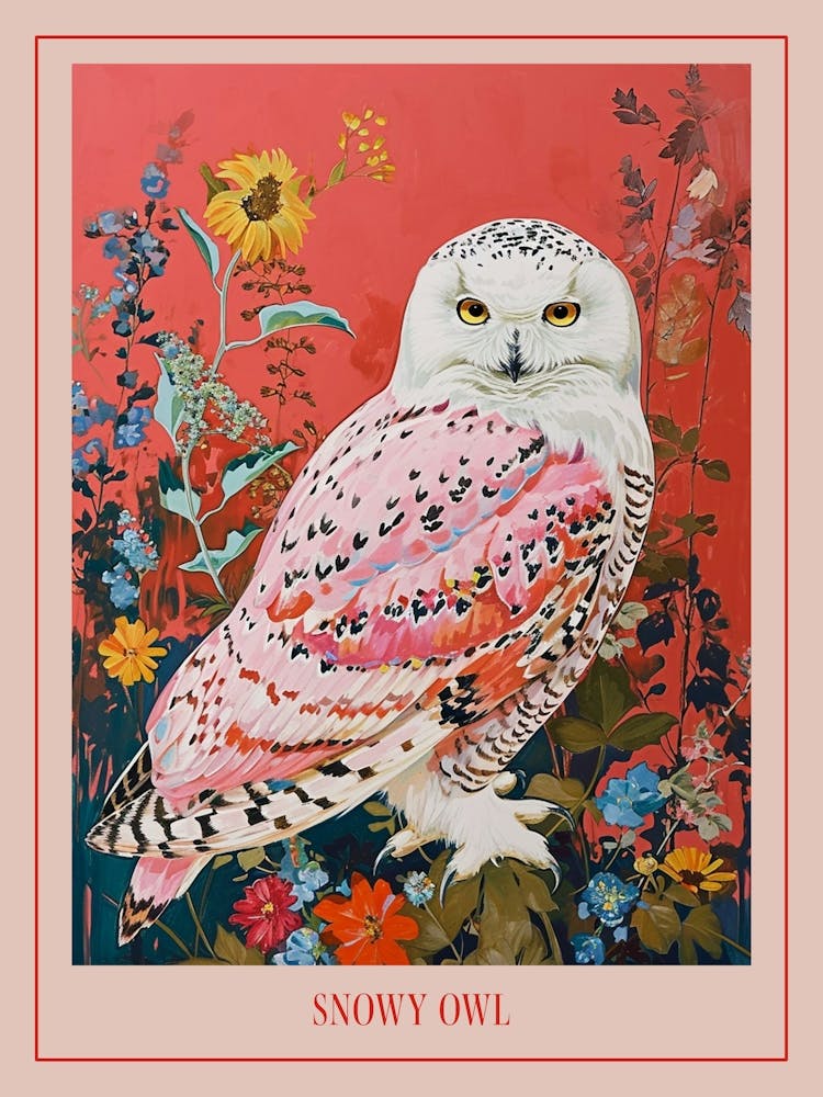 Floral Animal Painting Snowy Owl 4 Poster