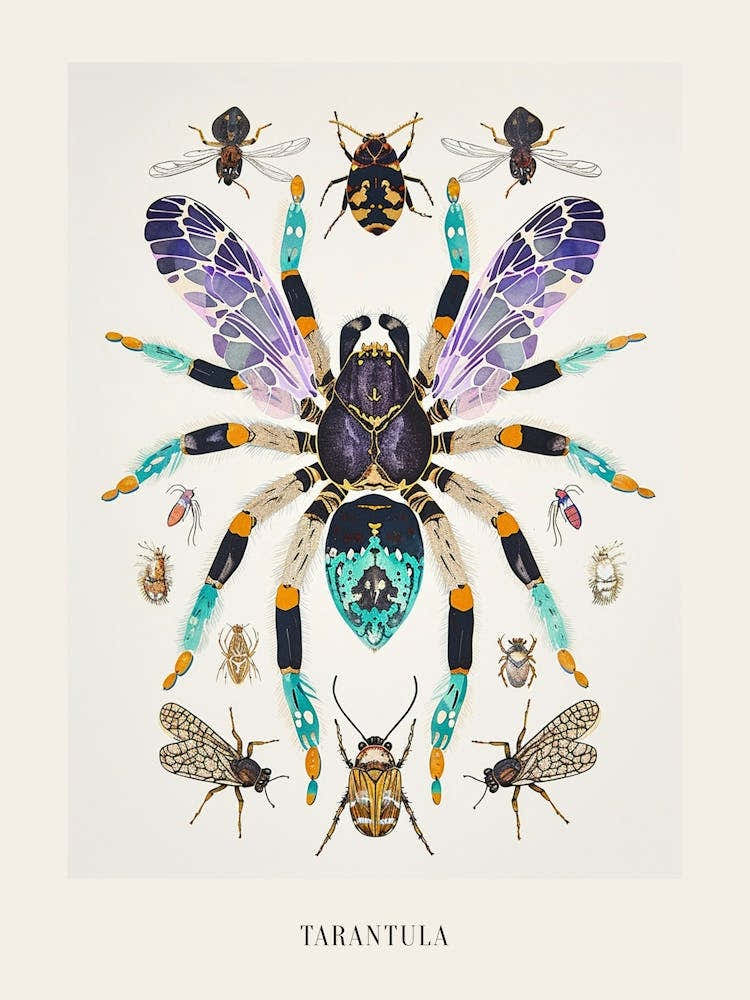 Colourful Insect Illustration Tarantula 9 Poster