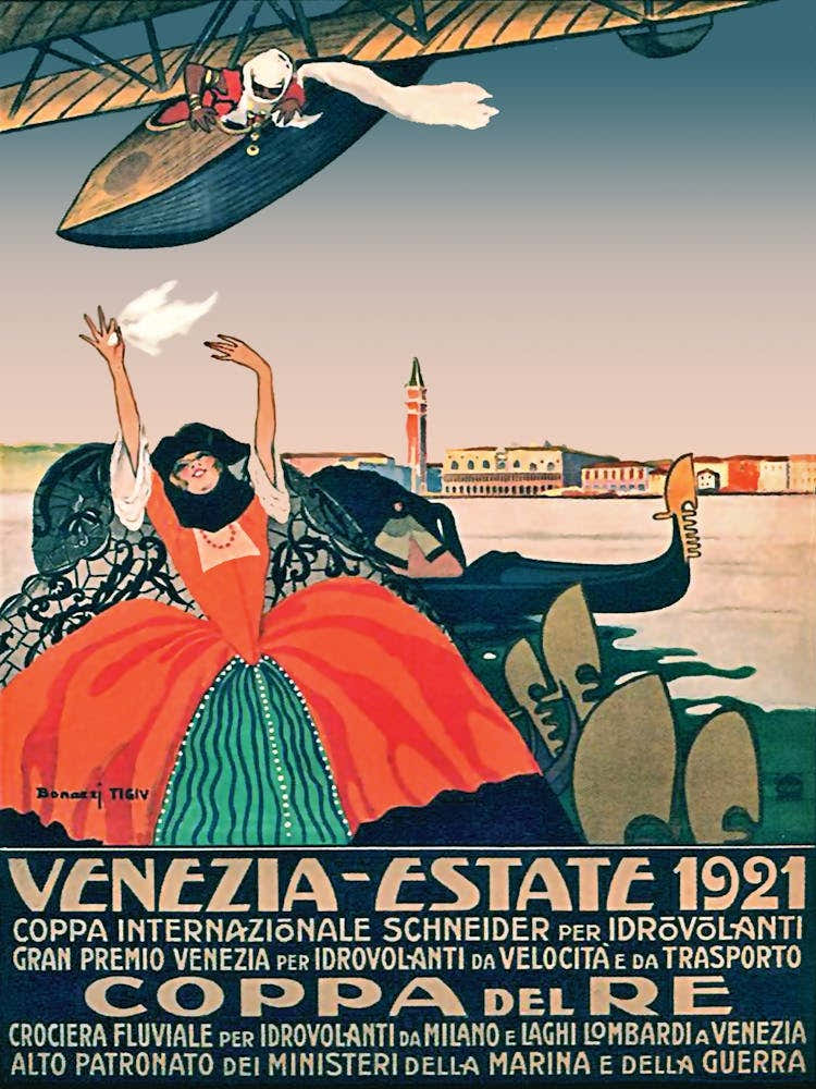 Venice, Italy, Vintage Aviation Poster