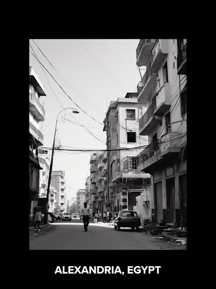 Poster Of Alexandria, Egypt, Mediterranean Black And White Photography Analogue 3