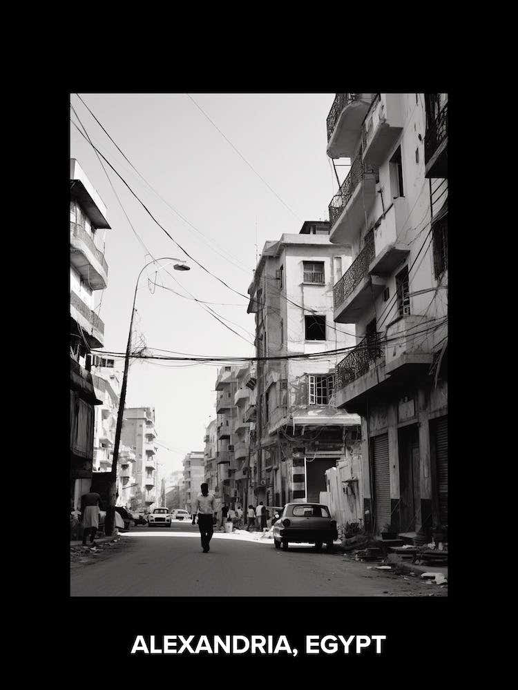 Poster Of Alexandria, Egypt, Mediterranean Black And White Photography Analogue 3