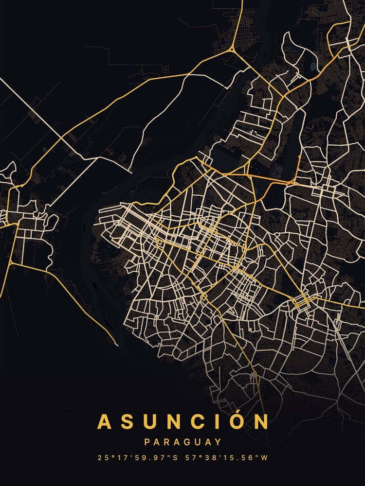 Asunción Paraguay Black And Gold Map 1