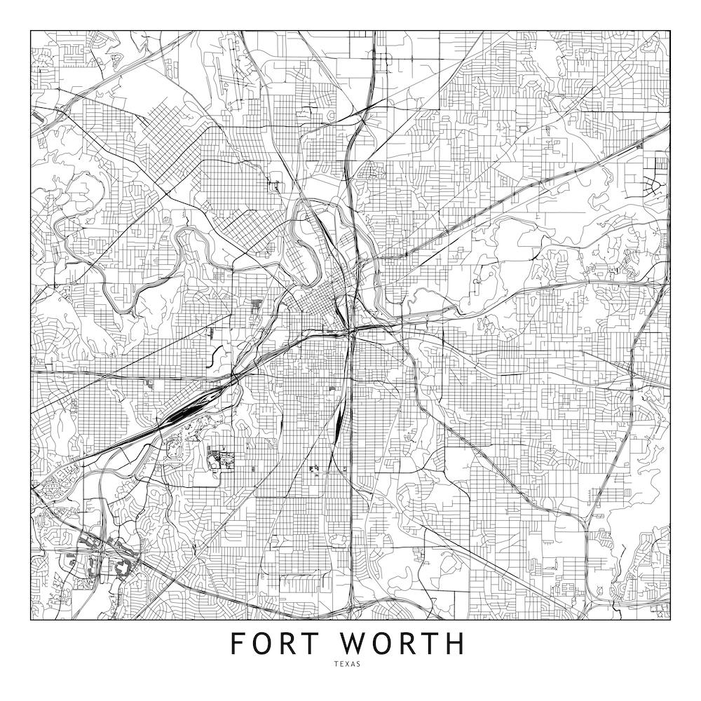 Fort Worth White Map Square