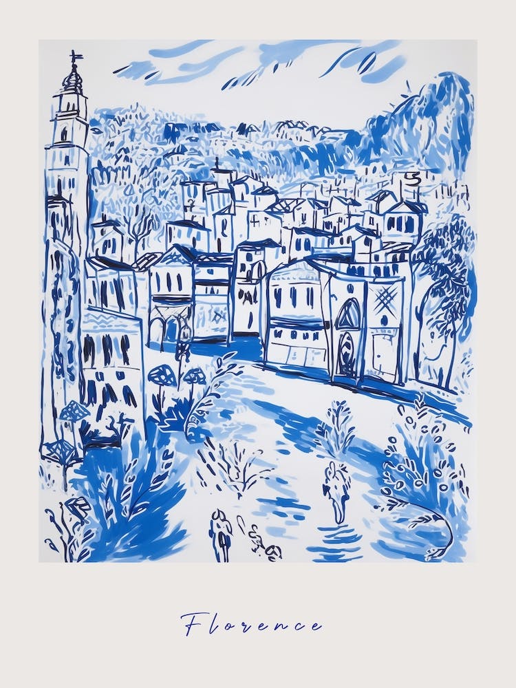 Florence Italy Blue Drawing Poster