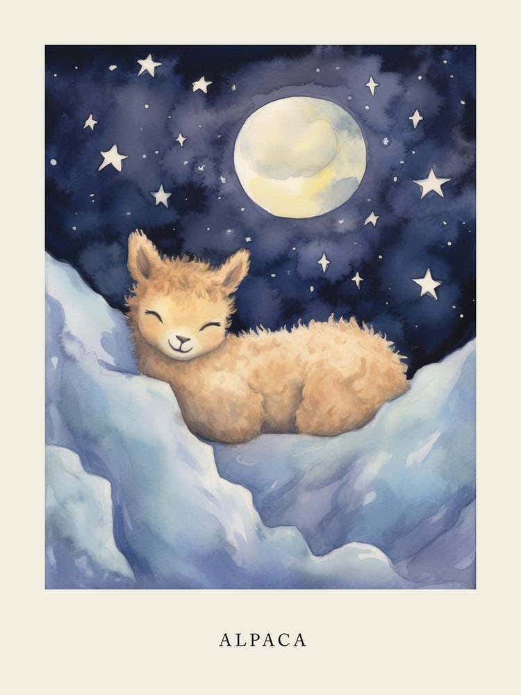 Baby Alpaca 1 Sleeping In The Clouds Nursery Poster