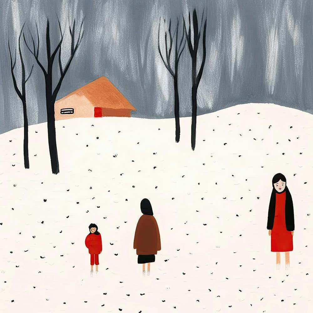 Winter Snow Scene, Tiny People And Illustration 2