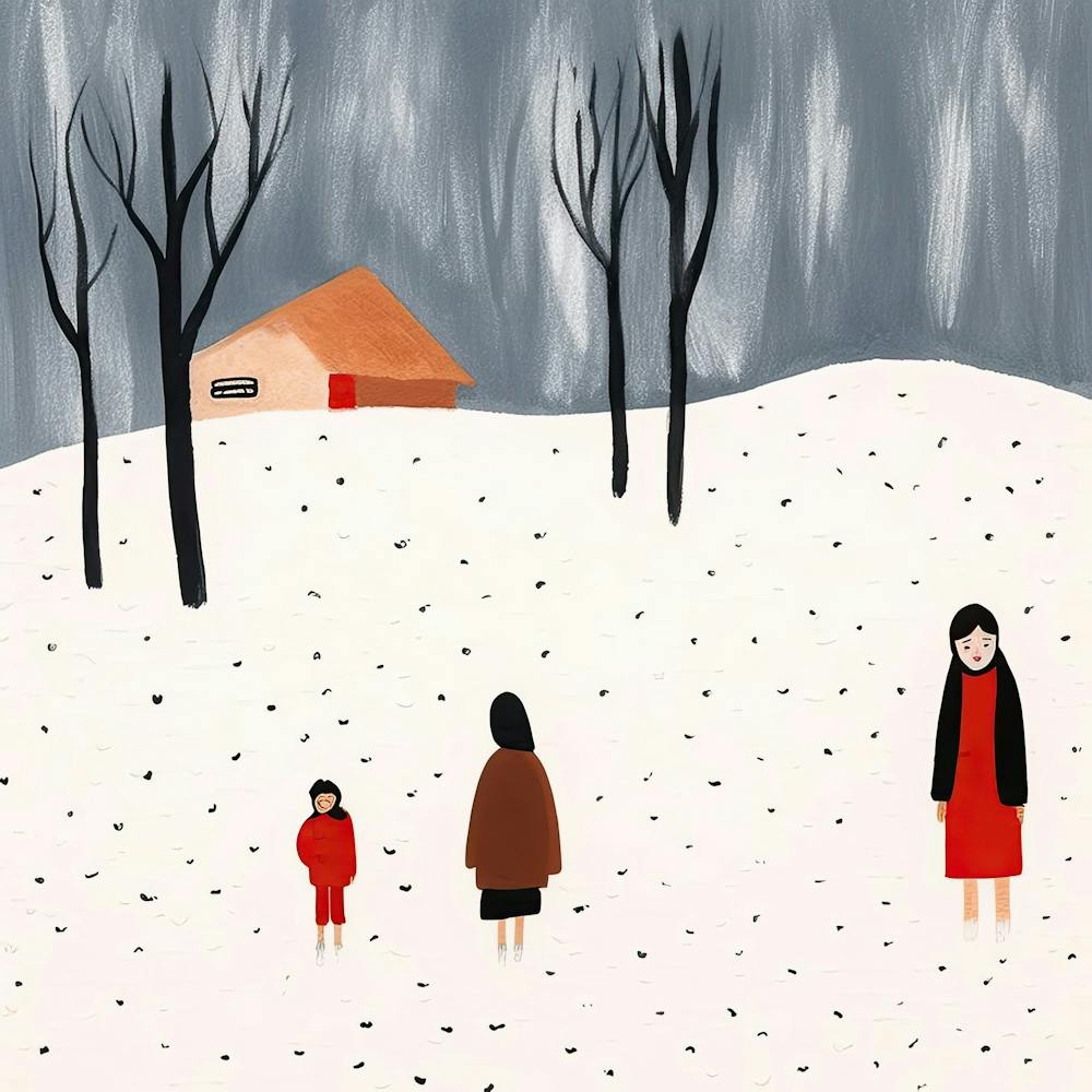 Winter Snow Scene, Tiny People And Illustration 2