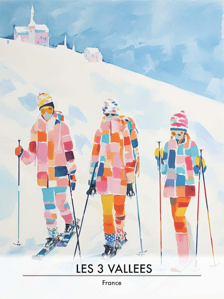 Les 3 Vallees   France, Ski Resort Poster Illustration 2