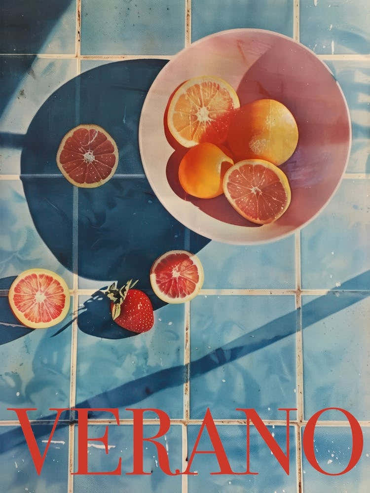 Verano Summer Poster 70s Strawberries Oranges Kitchen Poster Pool Art