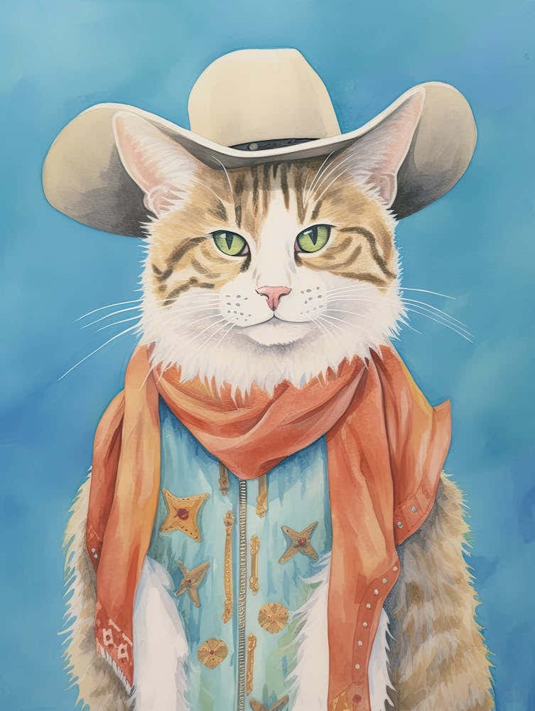 Cowboy Cat Quirky Western Print Pet Decor 1