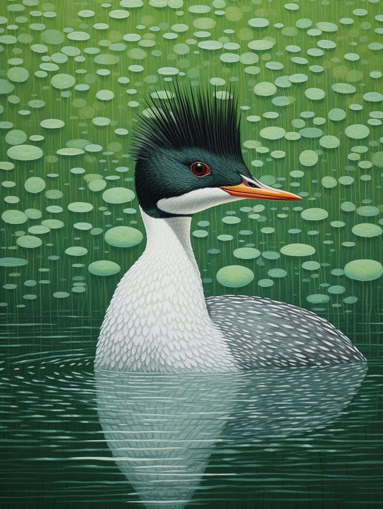 Ohara Koson Inspired Bird Painting Grebe 4