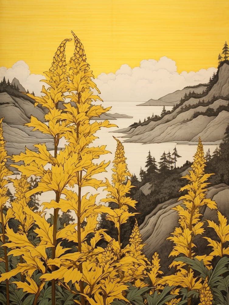 Nokanzou Goldenrod Japanese Botanical Illustration