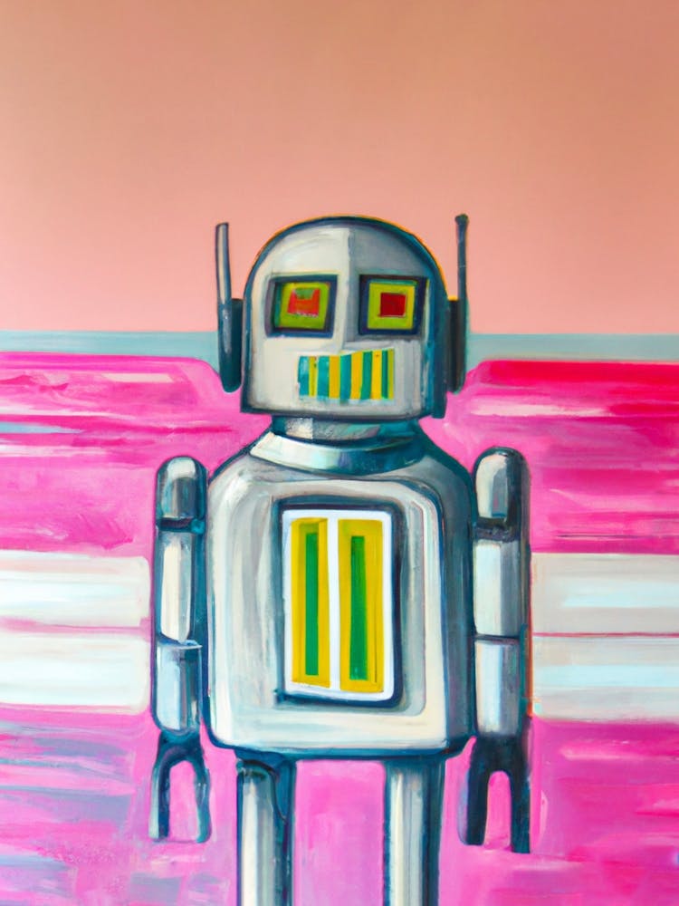 Retro Tin Robot Silver Oil Painting