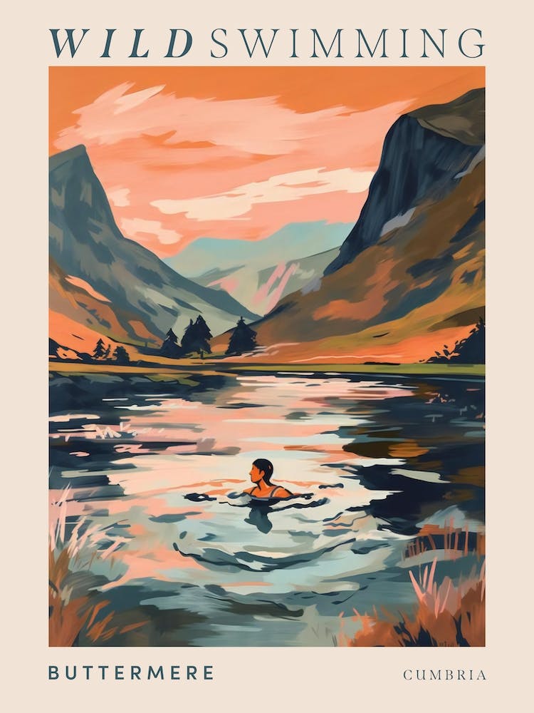 Wild Swimming At Buttermere Cumbria 3 Poster