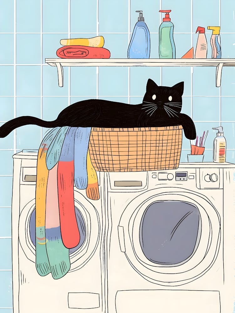 Cat In A Laundry Basket