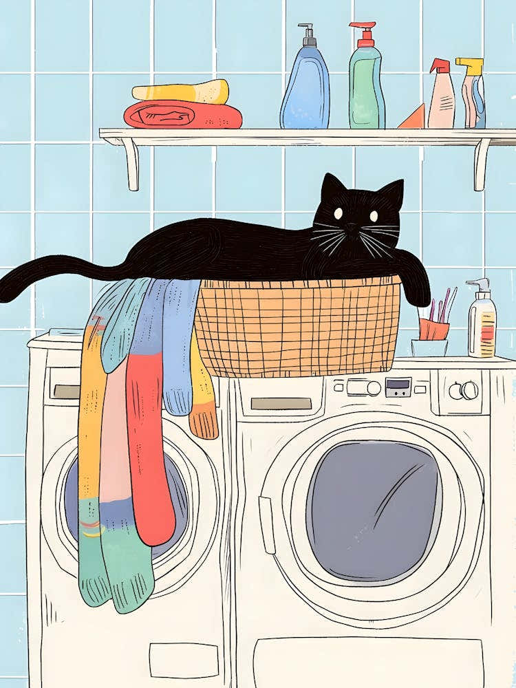 Cat In A Laundry Basket