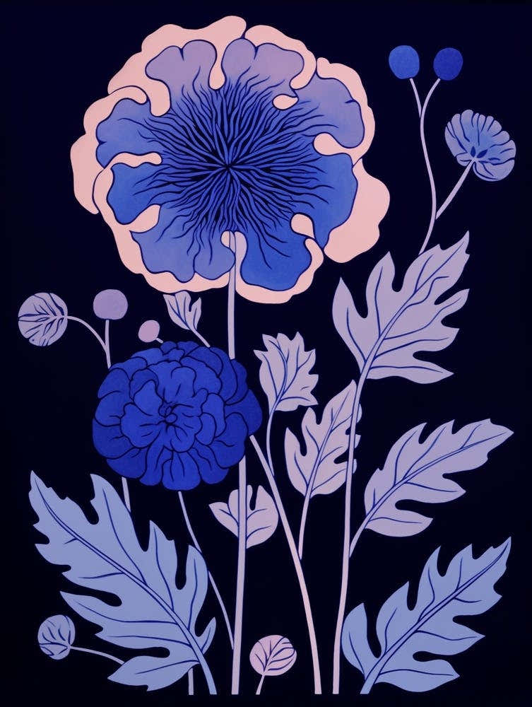 Blue Flower Illustration Scabiosa 2