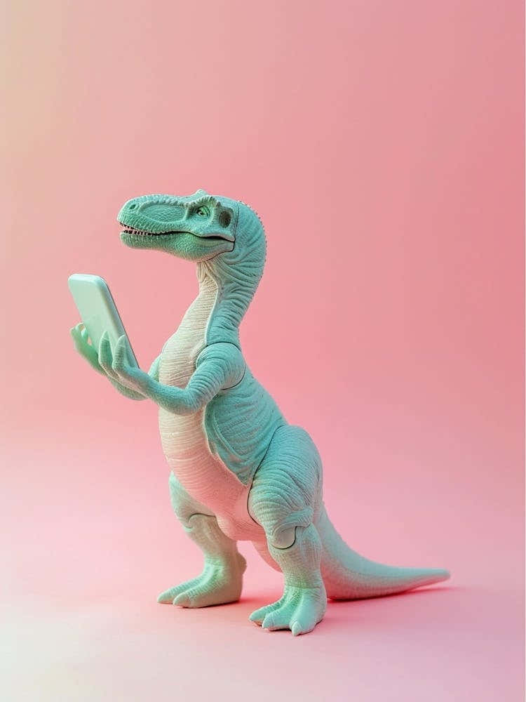 Pastel Toy Dinosaur On A Smart Phone 1