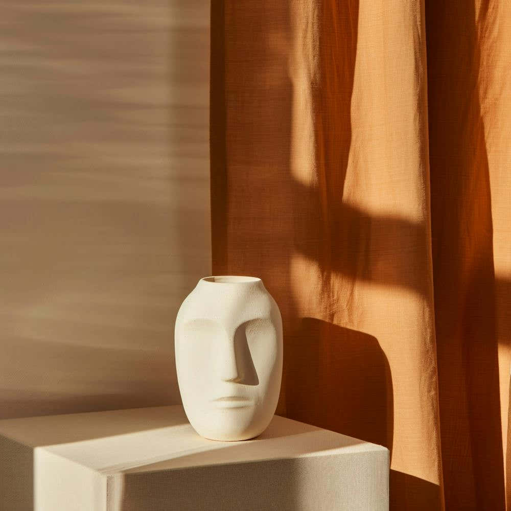 A Beige Vase with Shadows Show Product Stock Photography 11