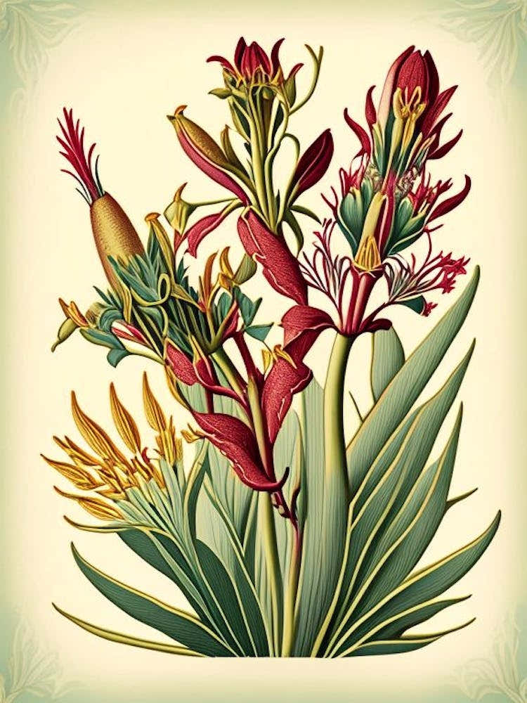 Kangaroo Paw 2 Floral Botanical Vintage Poster Flower