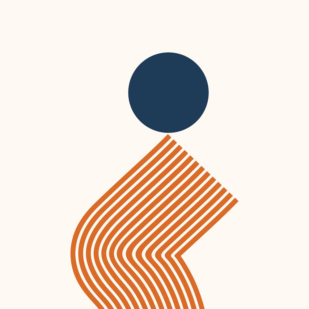 Geometric Lines Sun Rainbow Balance Playful Abstract in Navy Blue Burnt Orange scheme 2