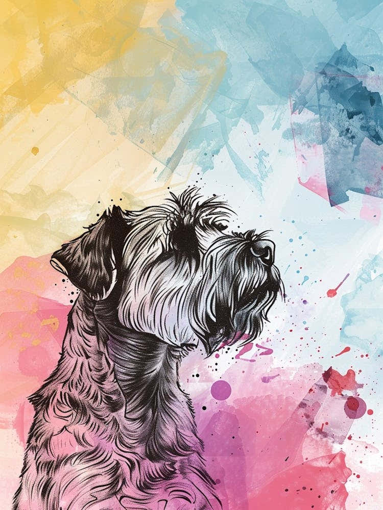 Giant Schnauzer Dog Pastel Line Watercolour Illustration  1