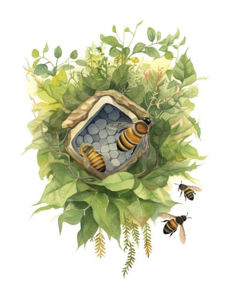 Alfalfa Leafcutter Bee Beehive Watercolour Illustration 2
