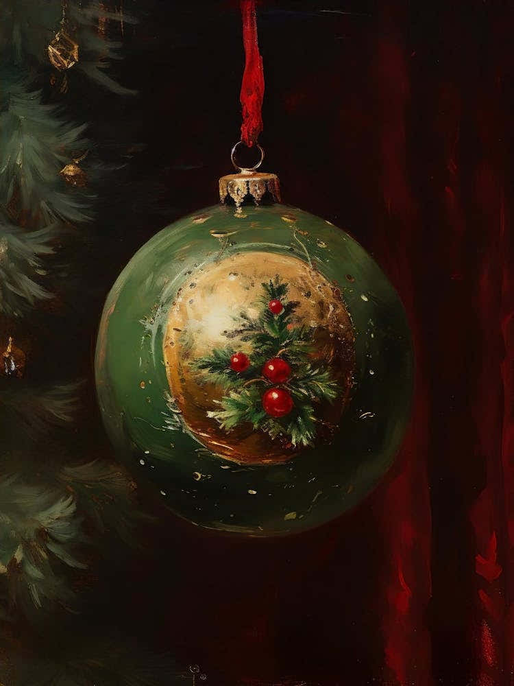 Muted Christmas Tree Ornaments Oil Painting, Vintage Holiday Wall Art, Neutral Farmhouse Rustic Winter Prints, Christmas Printable Wall Art