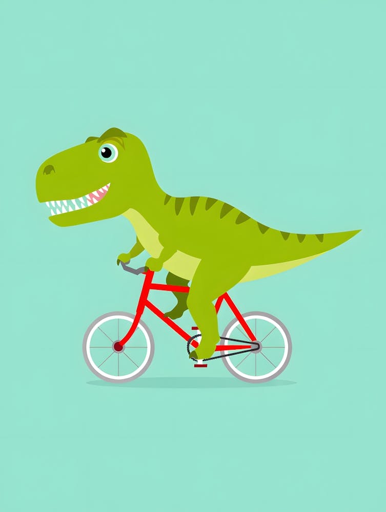 Kids T-Rex on Bike - Colorful Cartoon Dinosaur