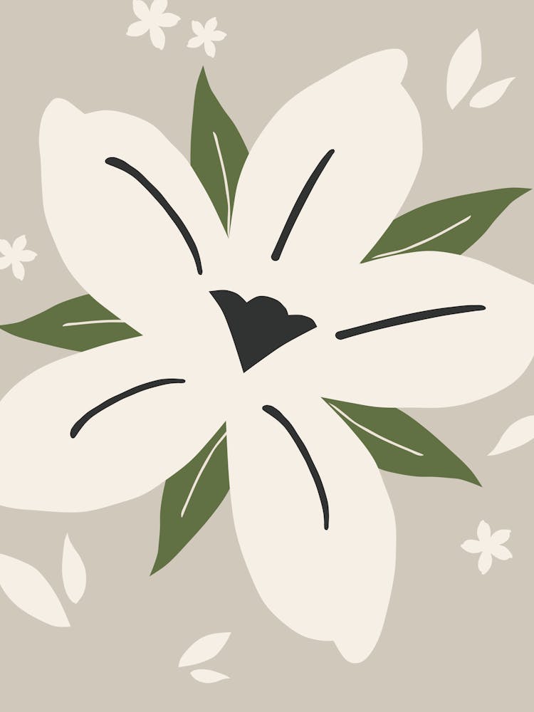 Tropical Flower | 04 - Cream On Beige Botanical