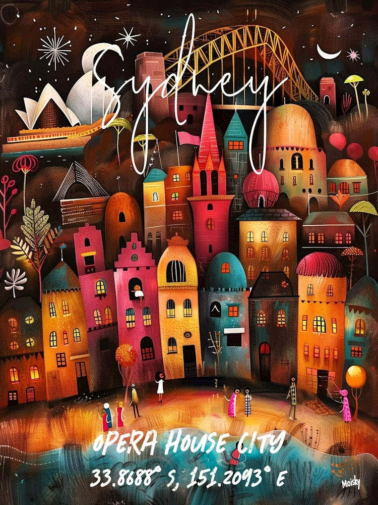 Sydney, folk naive and whimsical poster