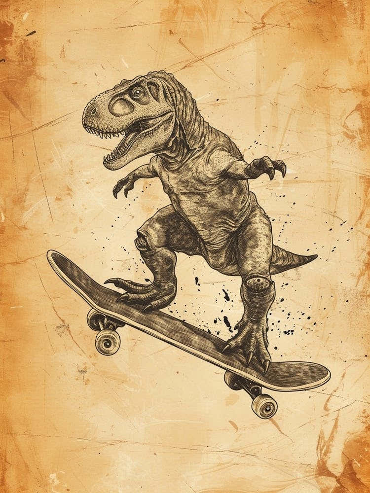 Vintage Maiasaura Dinosaur On A Skateboard 2