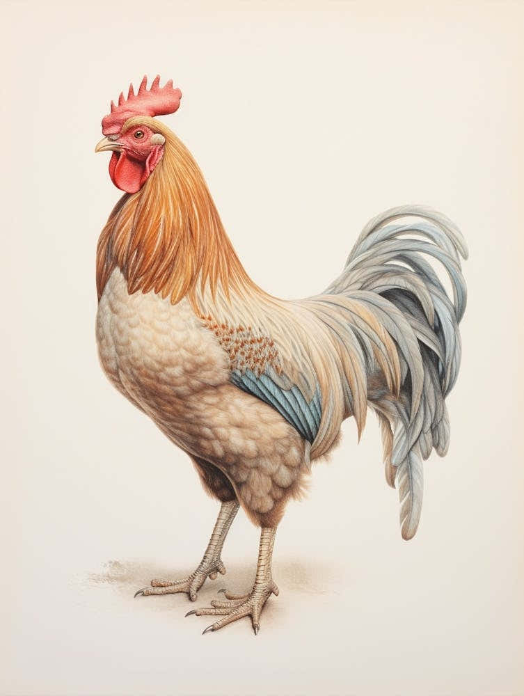 Vintage Bird Drawing Rooster 1
